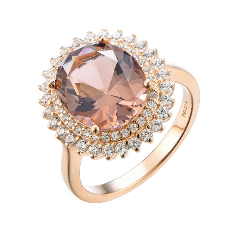 Silver Large Coloured Cubic Double Halo Ring