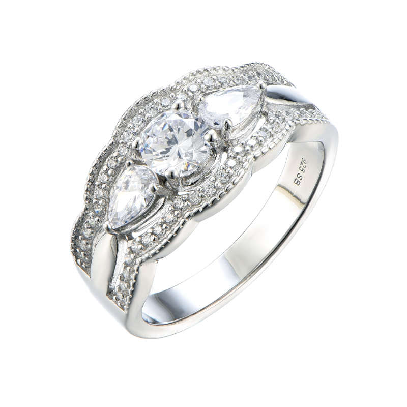Silver Cubic Zirconia Ring With Side Bands