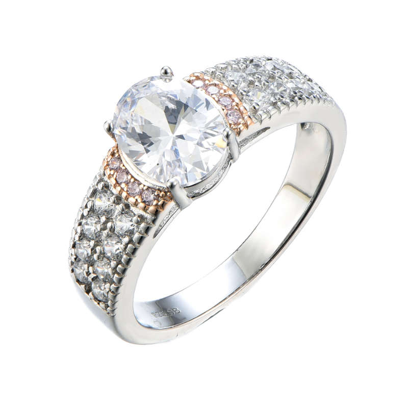 Silver Pink Round Cubic Broad Ring