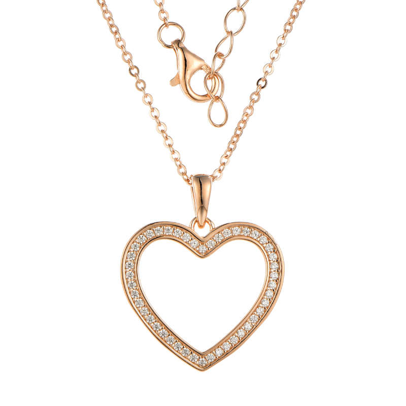 Silver Rose Gold Open Heart Cubic Necklace