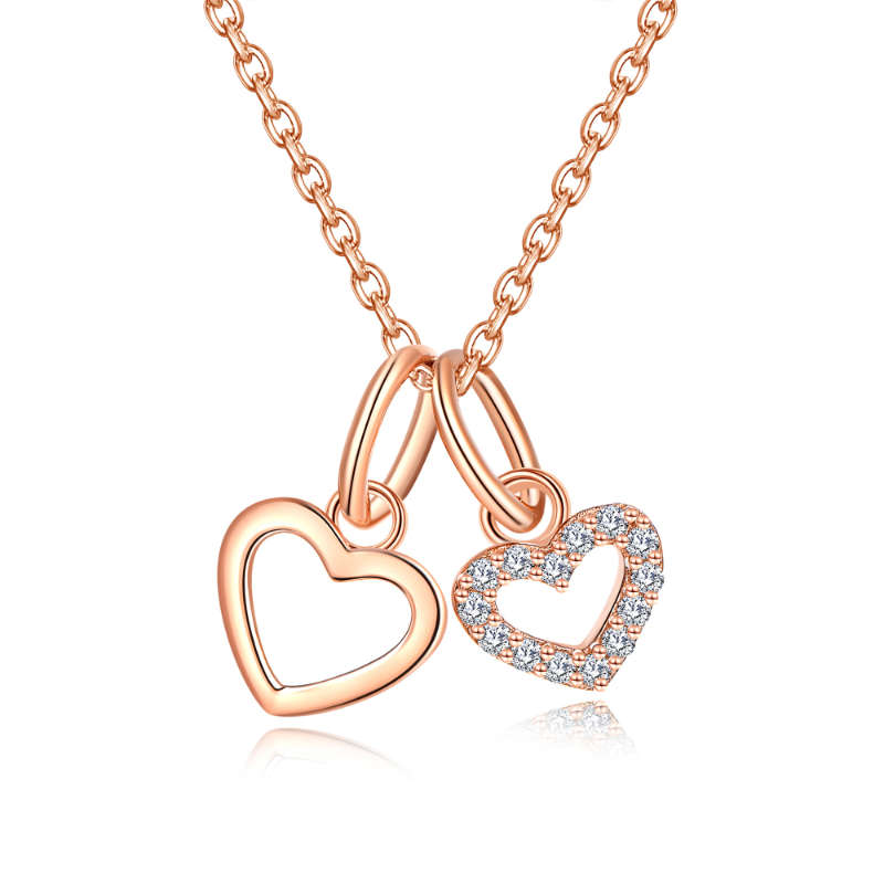 Silver Rose Gold Double Heart Cubic Necklace