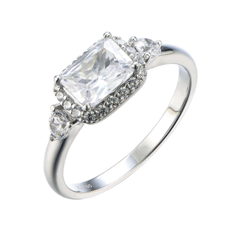 Silver Coloured Cubic Emerald Cut Cubic Ring