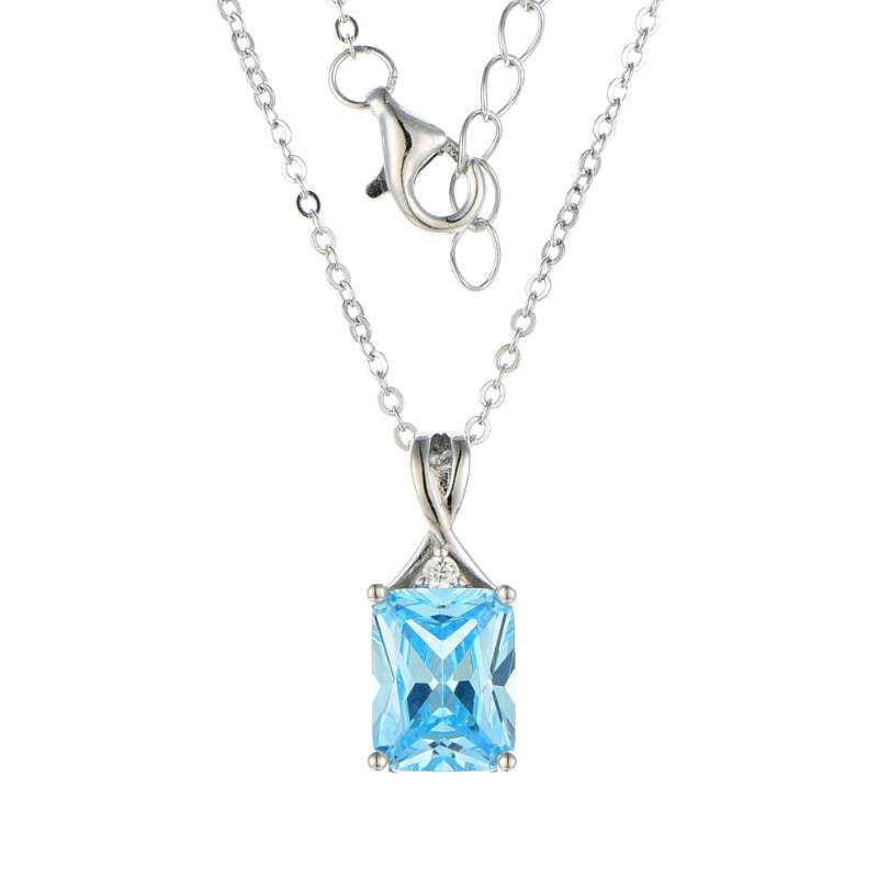 Silver Emerald Cut Coloured Cubic Necklace