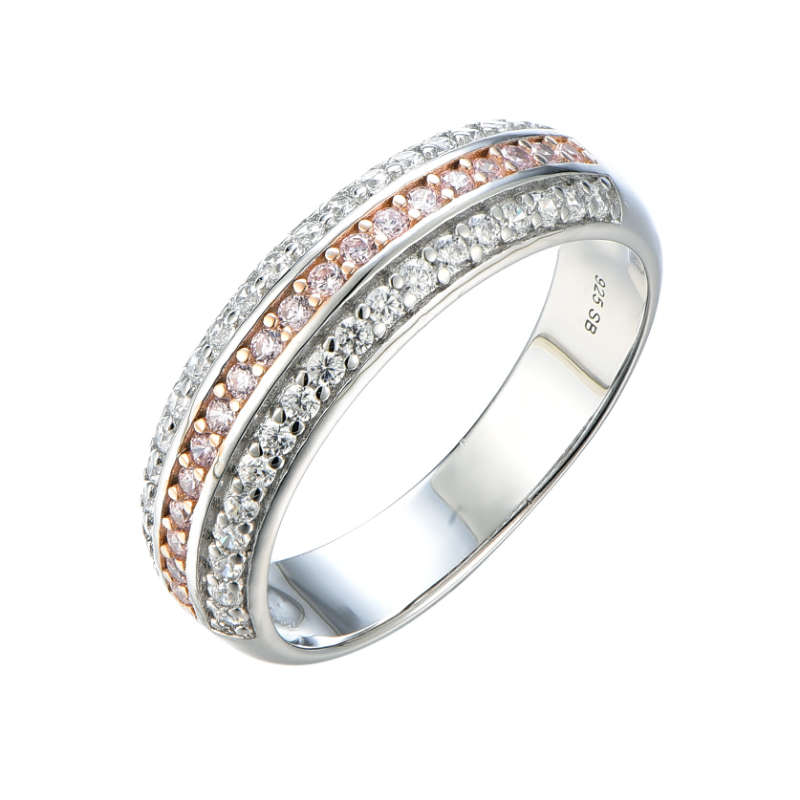 Silver Coloured Cubic Triple Row Pave Ring