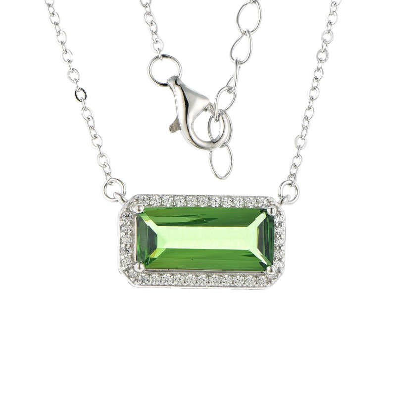 Silver Coloured Emerald Cut Cubic Necklace
