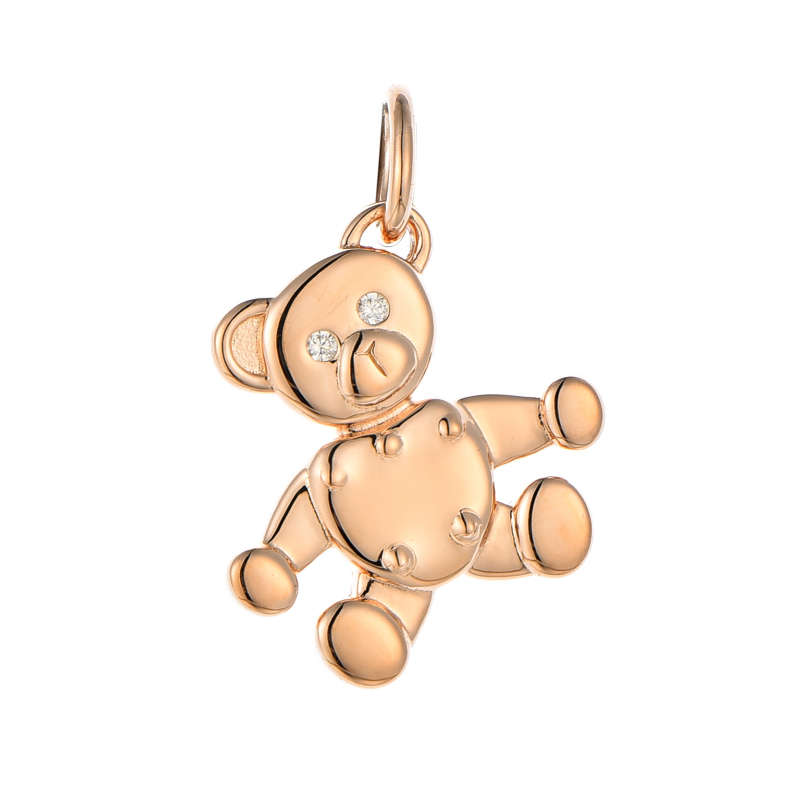 Silver Rose Gold Plated Cubic Teddy Bear Necklace