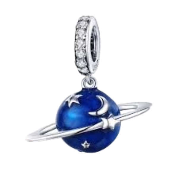Silver Blue Enamel And Cubic Galaxy Charm
