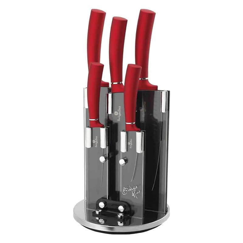 Berlinger Haus 6 Pieces Marble Coating Knife Set + Stand - Burgundy (DISPLAY MODEL)
