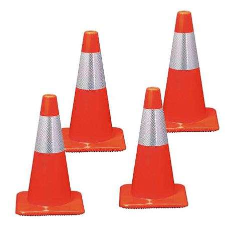 Traffic Cone Flexible Day-glow Orange With Reflective - 450mm Four Pack