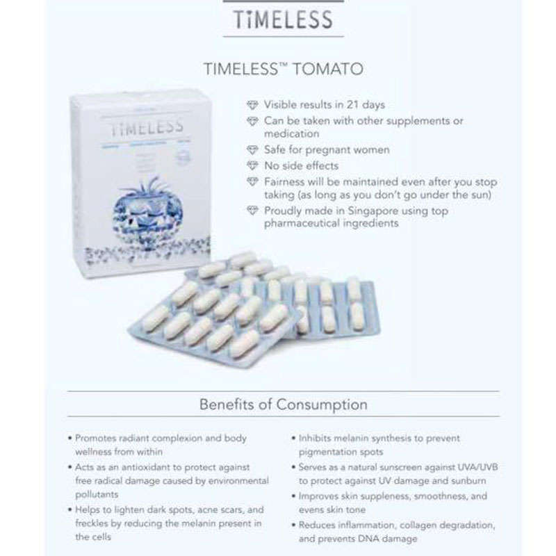 TIMELESS  TOMATO - Skin Care and Body Wellness Supplement - 30 Capsules - Whitening and Bright...