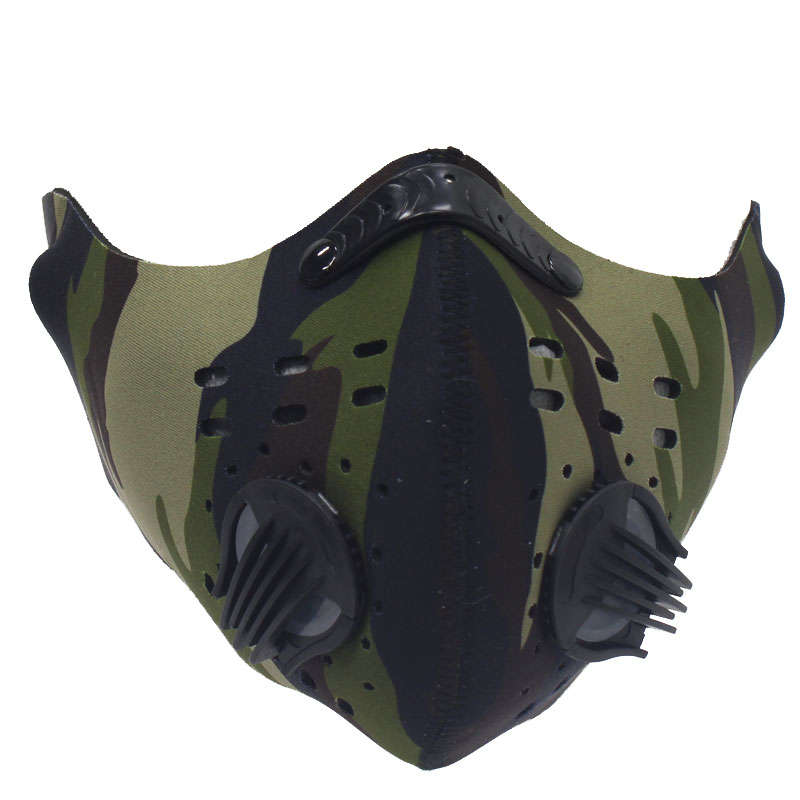 Neoprene Dual Valve Respirator Mask  Washable and Reusable  Skin Friendly  Camo Green