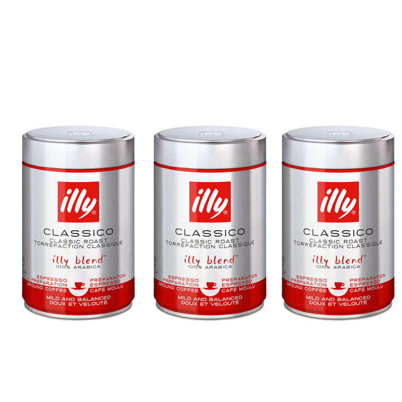 illy Ground Espresso Coffee - Medium Roast 100% Arabica Blend - 3 X 250g