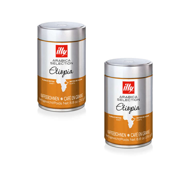 illy Coffee Bean Ethiopia - Monoarabica Coffee Beans - 2 x 250g Tin