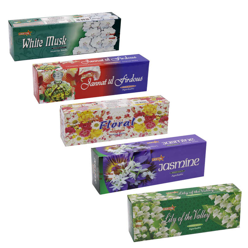 Lucky Star Premium Quality Incense Sticks - 5 Assorted Scents - 5x120 Sticks Per Pack