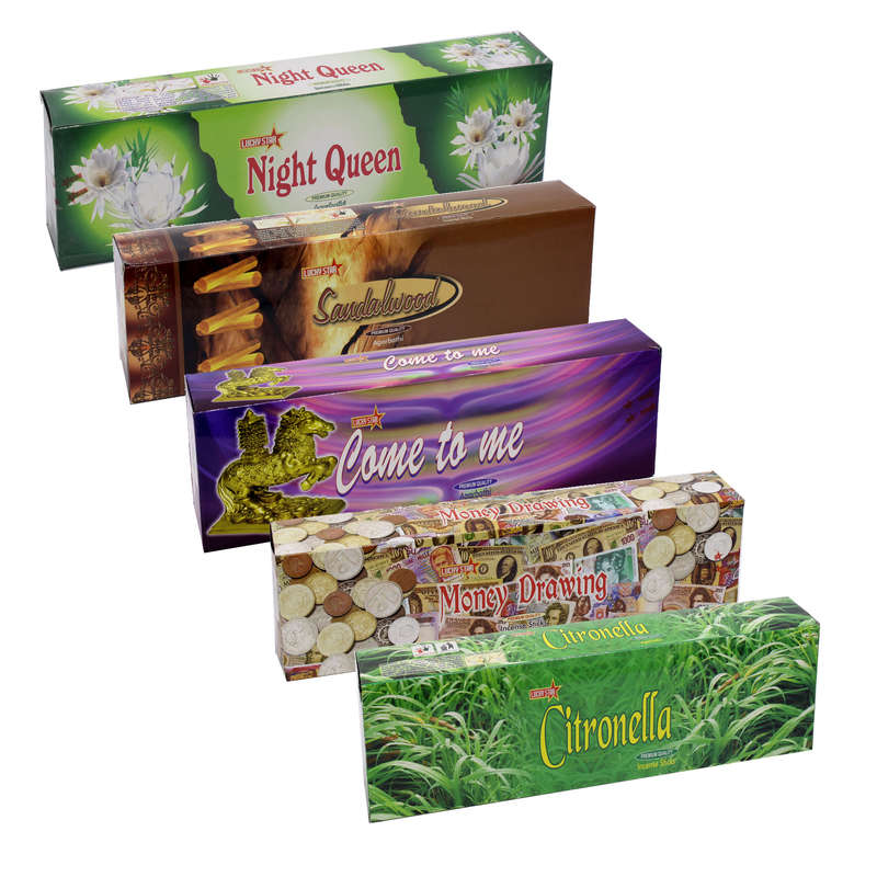 Lucky Star Premium Quality Incense Sticks - 5 Assorted Scents - 5x60 Sticks Per Pack
