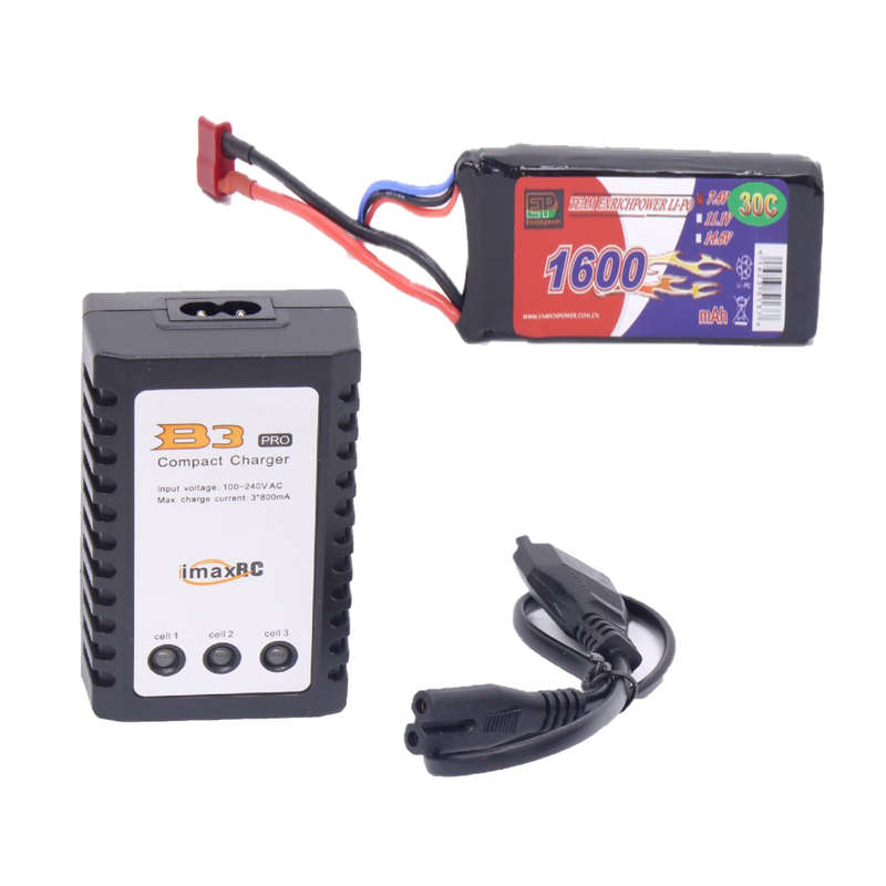 7.4V 1600mAh 30c Lipo Battery &amp; Compact Charger for RC Cars