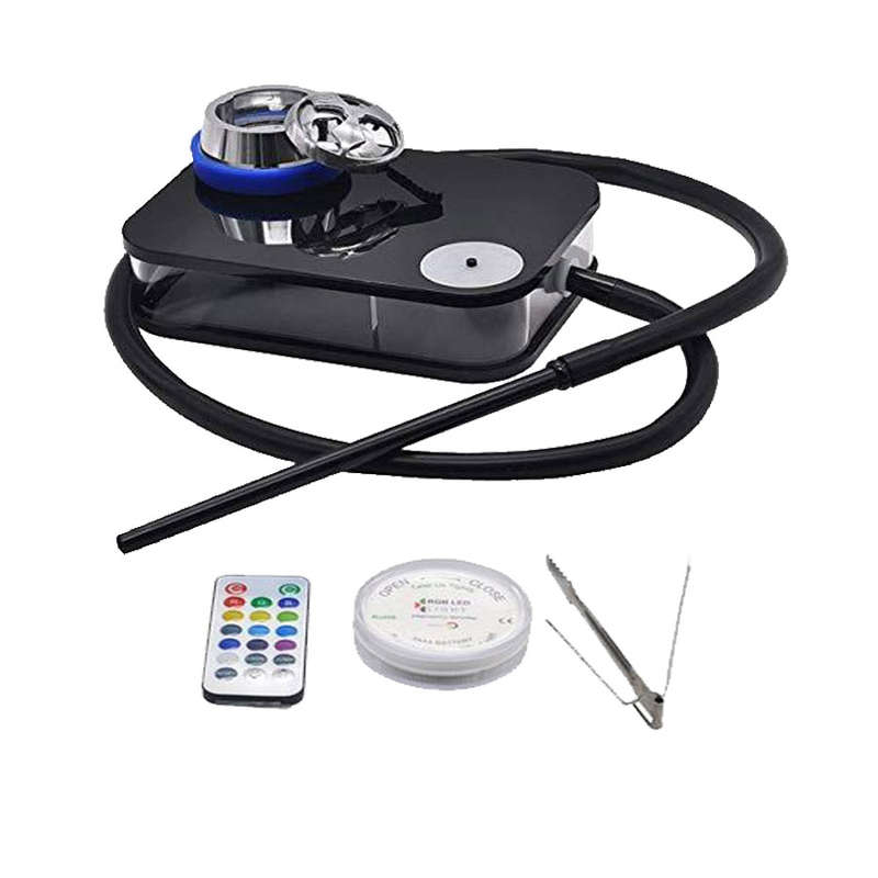 Hookah Shisha Hot Box - LED Lights - Tong - Pipes &amp; Remote - Black