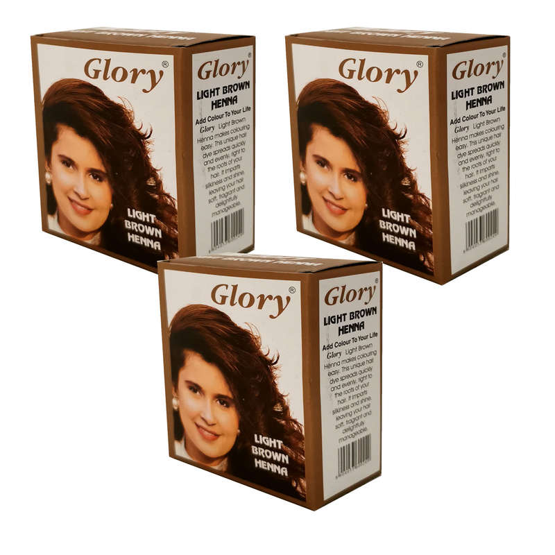 Glory Henna Natural Hair dye - Ammonia Free - Light Brown  - 3 Pack