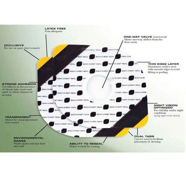 Sam Chest Seal Occlusive Dressing for Open Chest Wounds - Valved