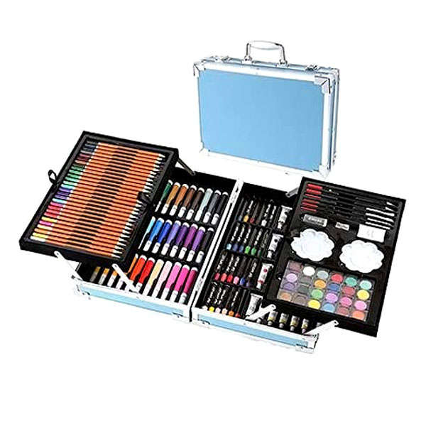 Art Set with Aluminium Folding Case for Kids - 147 Piece Set - Baby Blue