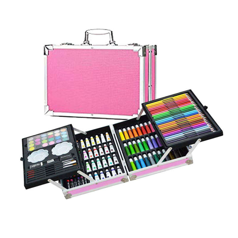 Art Set with Aluminium Folding Case for Kids - 147 Piece Set - Pink