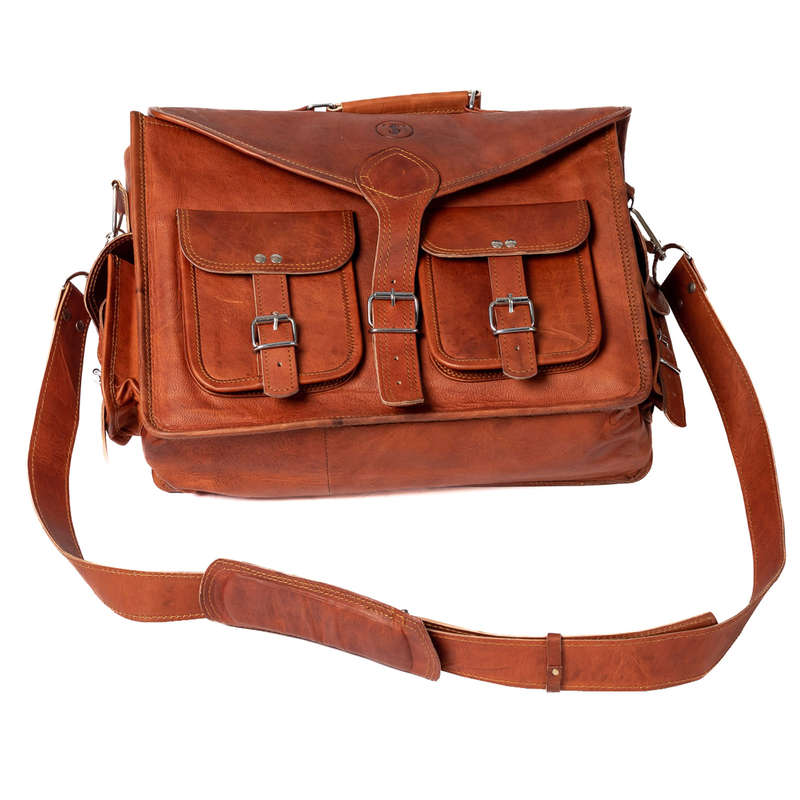 Leather Briefcase/Laptop Bag- 3 Division - by Trendz &amp; Stylez - Tan