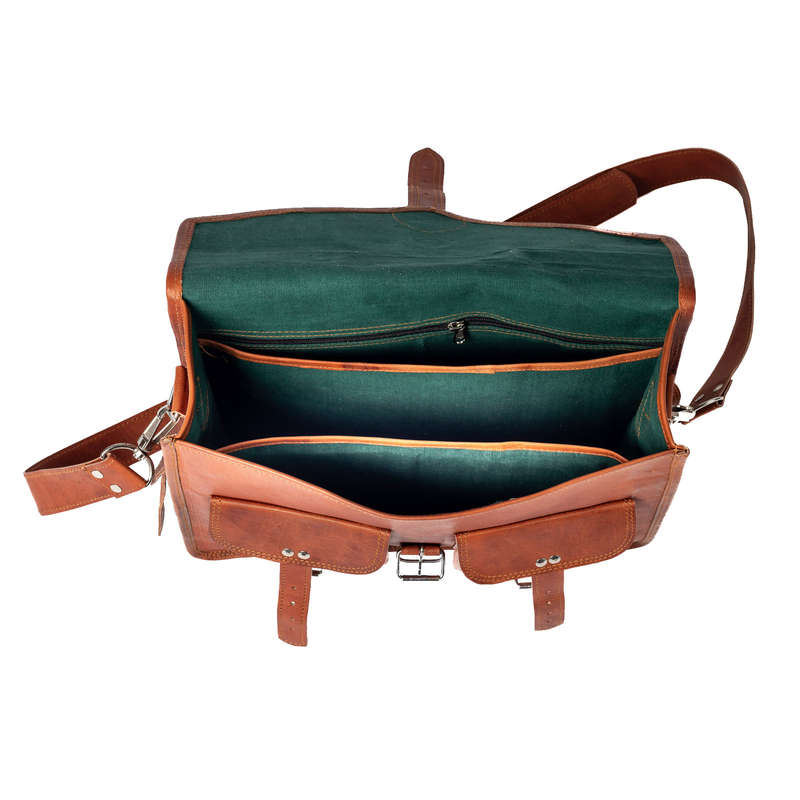 Leather Briefcase/Laptop Bag- 3 Division - by Trendz &amp; Stylez - Tan