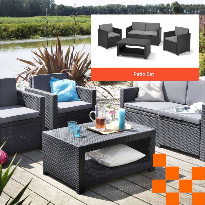 4 Piece Outdoor Wicker Rattan Patio Sofa & Coffee Table Set - Grey