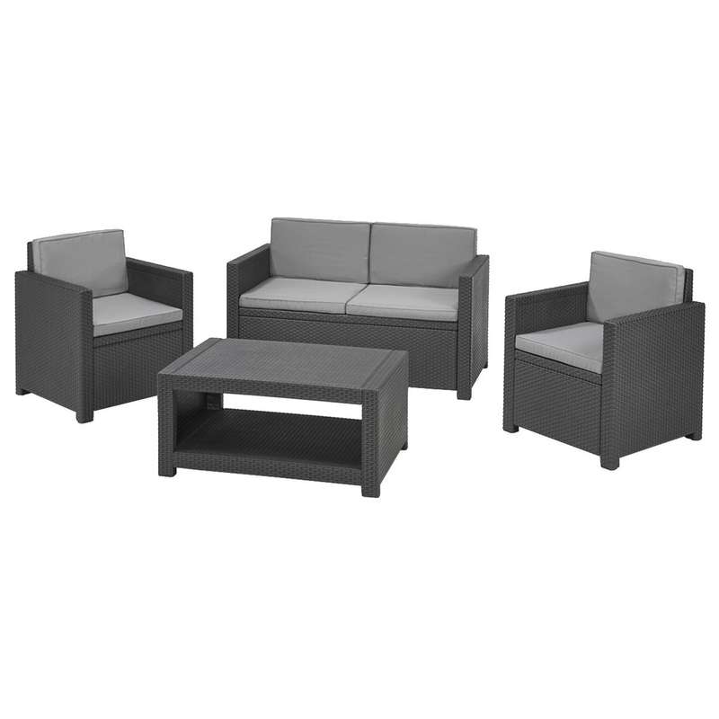 4 Piece Outdoor Wicker Rattan Patio Sofa & Coffee Table Set - Grey