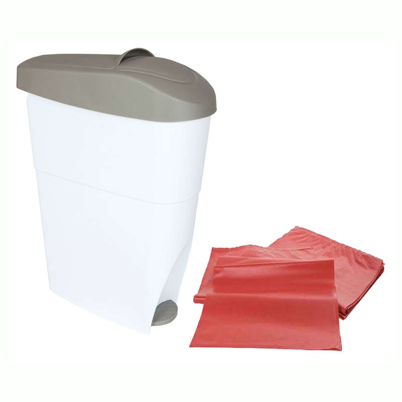 Foot Pedal Sanitary She Bin - 19 Litre - White and Grey and 120 Bin Liners