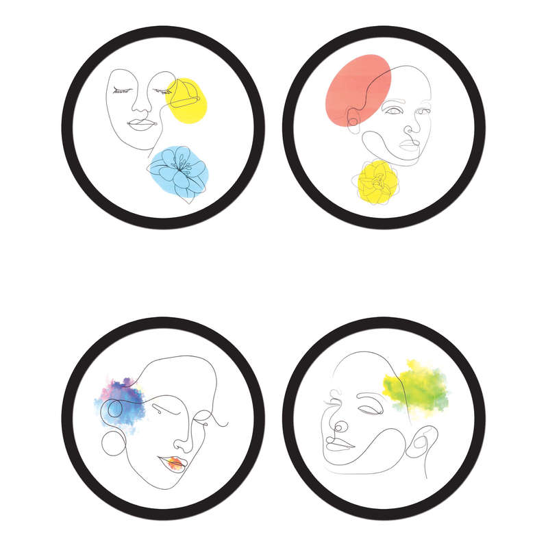 Abstract Face Modern Line Art Black Framed Wall Art Home Decor - Set of 4