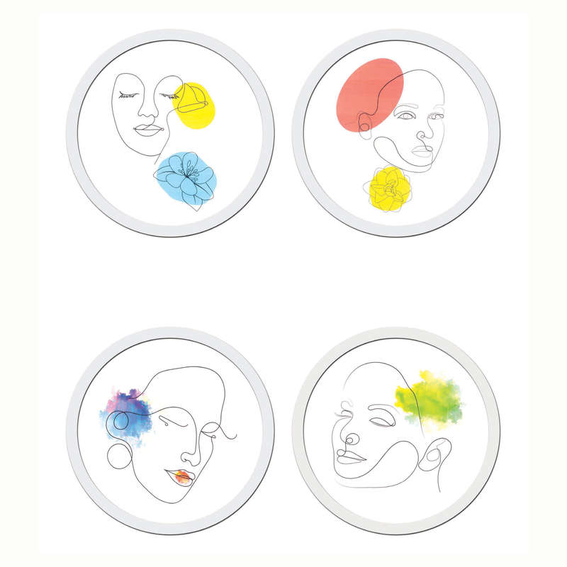 Abstract Face Modern Line Art White Framed Wall Art Home Decor - Set of 4