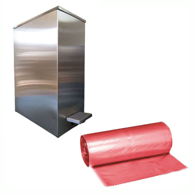 Foot Pedal Sanitary She Bin - Stainless Steel &amp; 125 Bin Liners