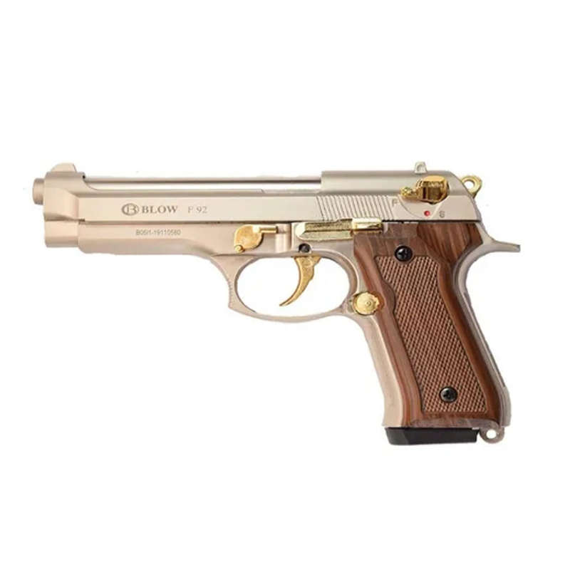 Blow F92 Blank Pistol Gun - Satina - 9mm - Semi Auto - Silver &amp; Gold Detail