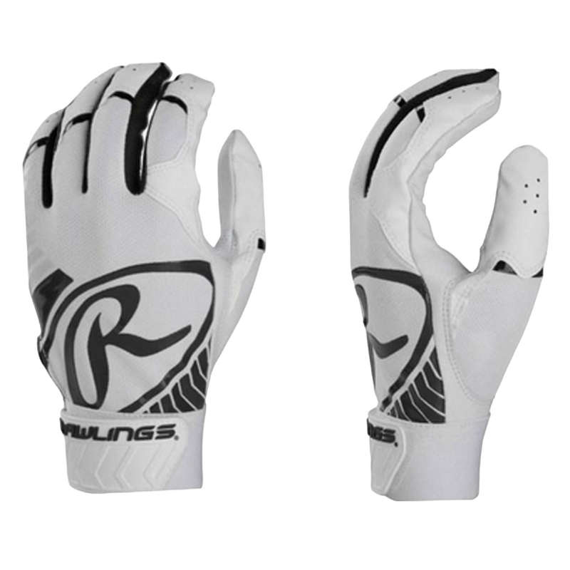 Rawlings Batting Gloves - Genuine Goat Leather Palm Glove - White &amp; Black - Xtra Large