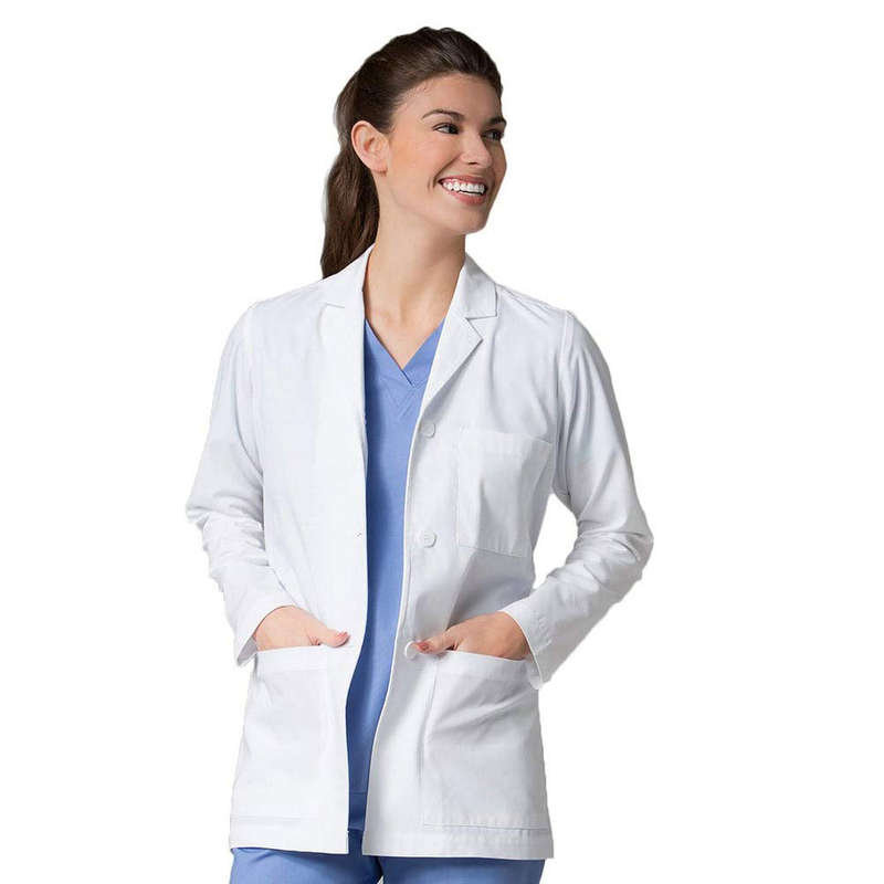 Medical Coat - Polycotton Reusable Washable Lab Coat Button Down - White - Large