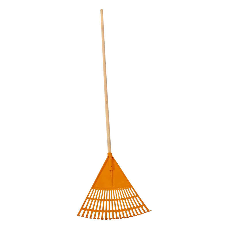 Garden Plastic Leaf Rake - Wooden Handle - Orange