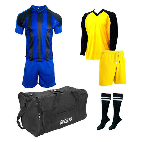 Soccer Kit with Goalkeeper Set &amp; Kit Bag - Football Team of 15 - Dark Blue/Black