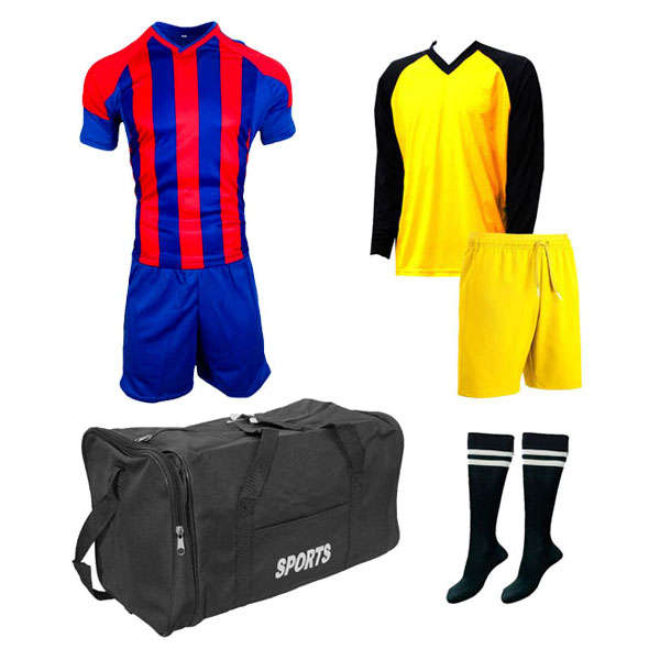 Soccer Kit with Goalkeeper Set &amp; Kit Bag - Football Team of 15 - Red/Blue