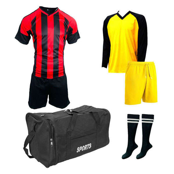 Soccer Kit with Goalkeeper Set &amp; Kit Bag - Football Team of 15 - Red/Black