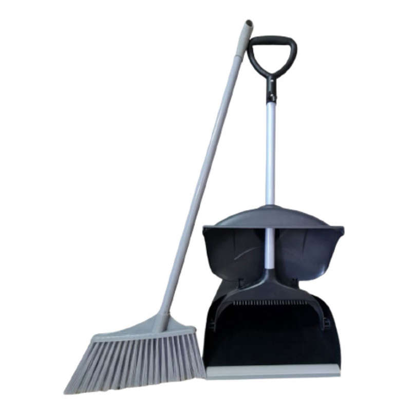 Heavy Duty Long Handle Dustpan &amp; Broom With Hood Black