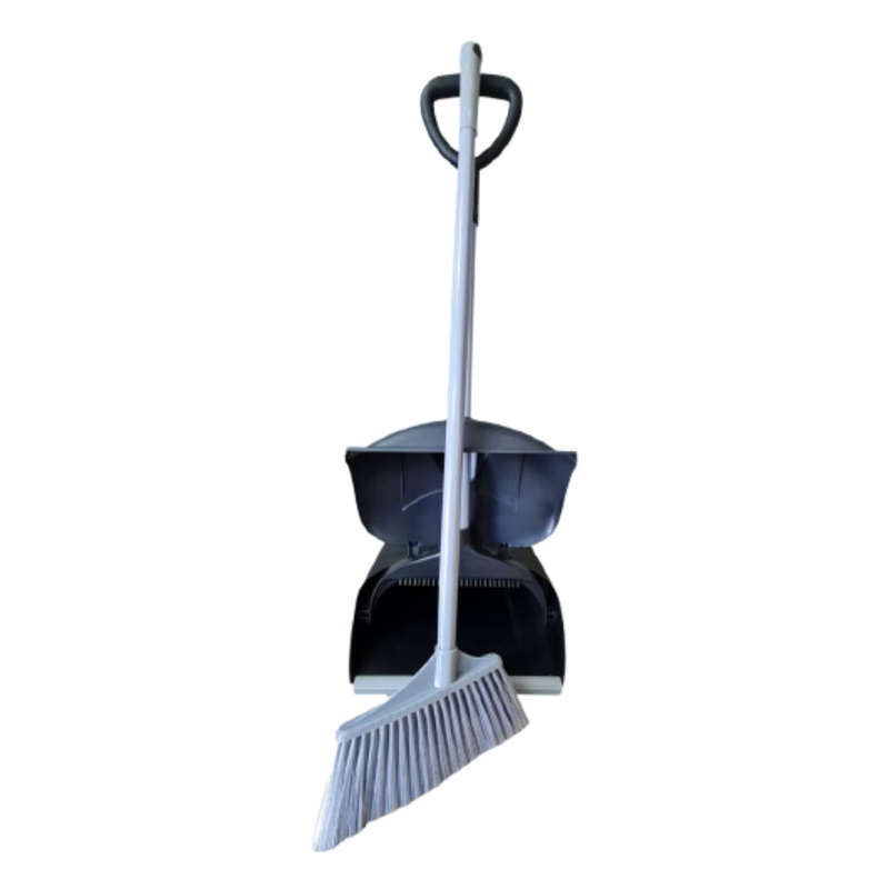 Heavy Duty Long Handle Dustpan &amp; Broom With Hood Black