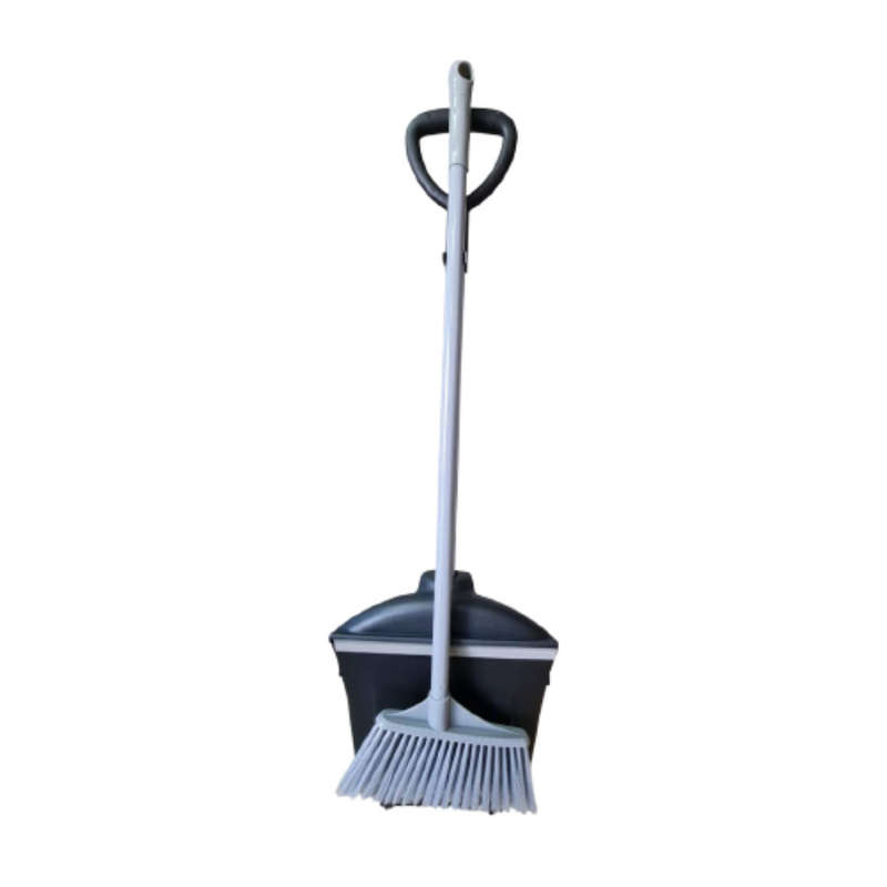 Heavy Duty Long Handle Dustpan &amp; Broom With Hood Black