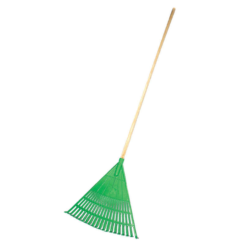 Garden Plastic Leaf Rake - Wooden Handle - Green