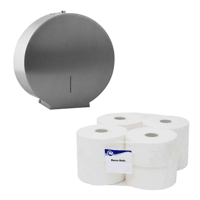 Decca Roll Hand Paper Towel Rolls x 8 &amp; Dispenser-Stainless Steel