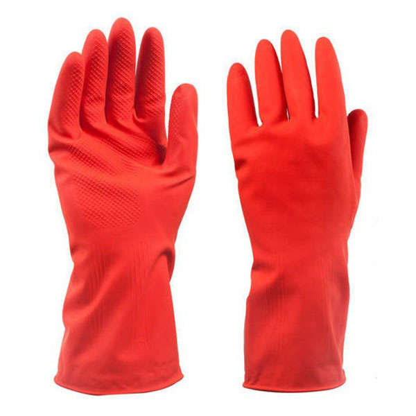 Rubber Household Cleaning Gloves - Red - Large