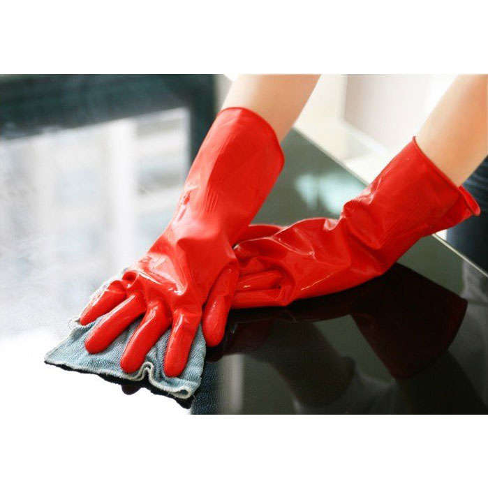 Rubber Household Cleaning Gloves - Red - Large