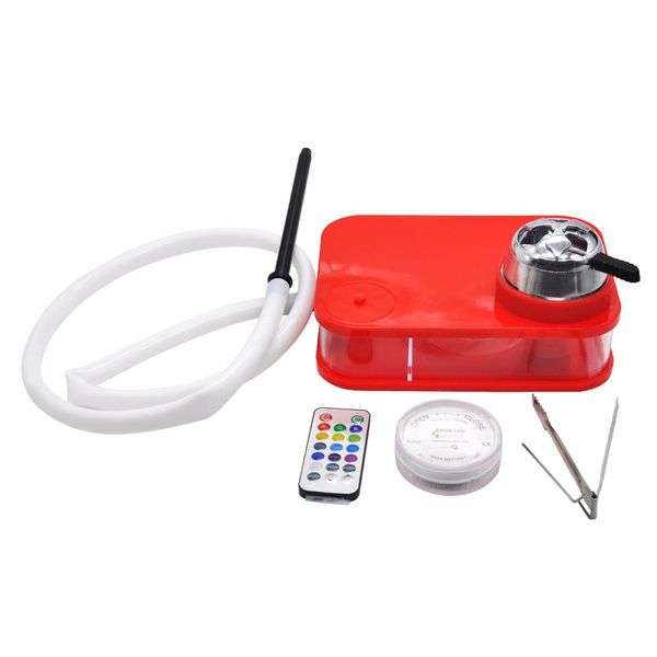 Hookah Shisha Hot Box - LED Lights - Tong - Pipes &amp; Remote - Red