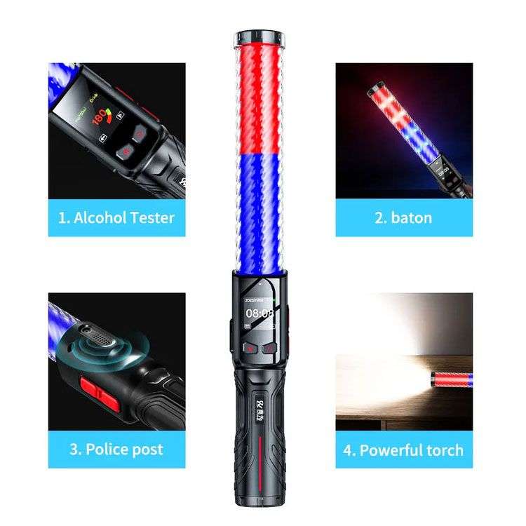 Alcohol Tester Fuel Cell Type Baton Breathalyzer-Red/Blue/White LED Lights