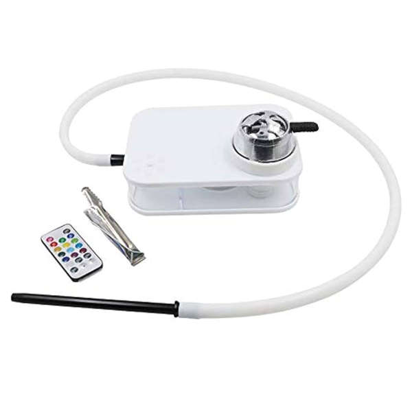Hookah Shisha Hot Box - LED Lights - Tong - Pipes &amp; Remote - White